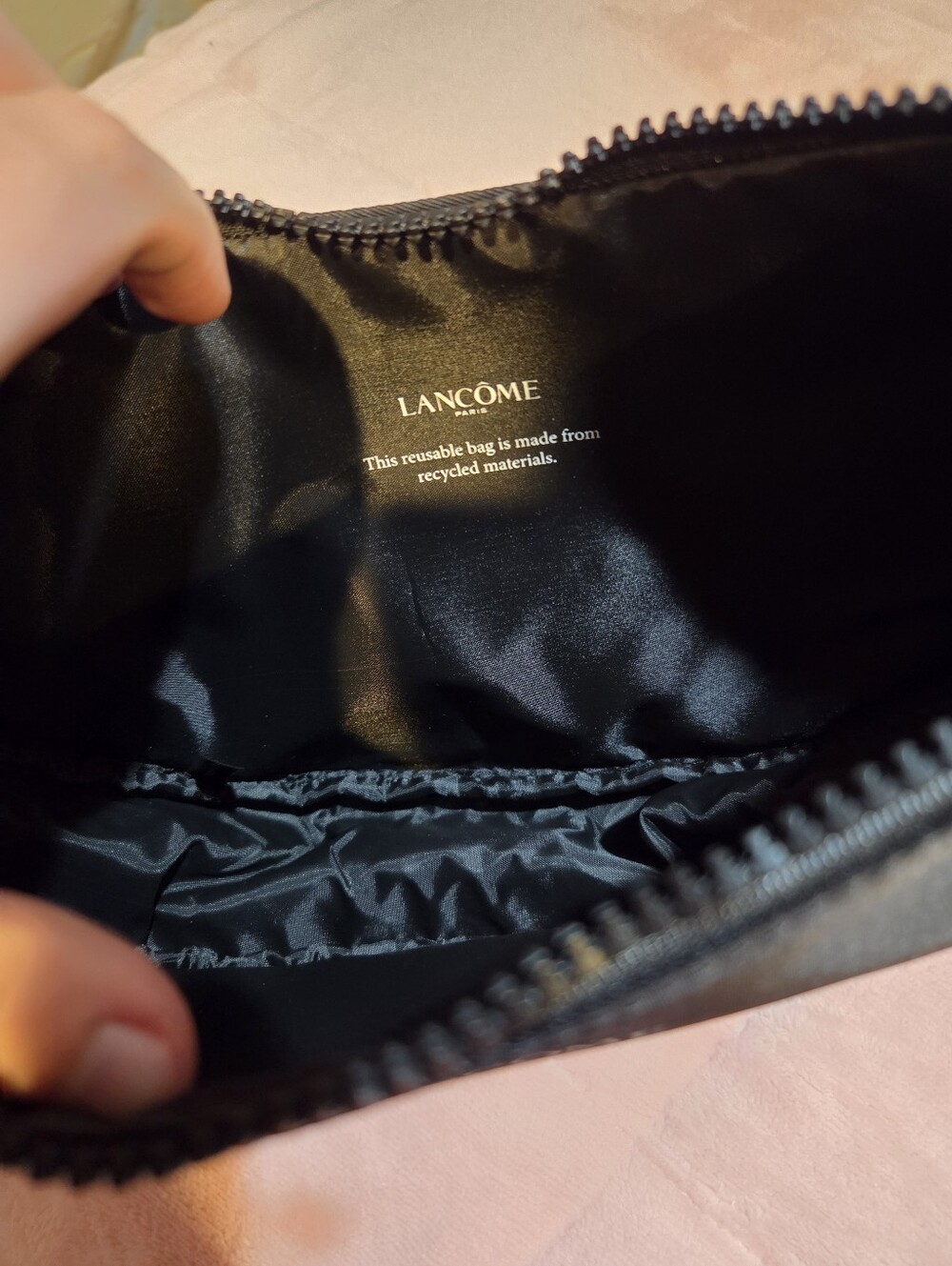Like New Lancome Paris Black Recycled Nylon Crescent Luxury Crossbody Bag - Picture 3 of 8